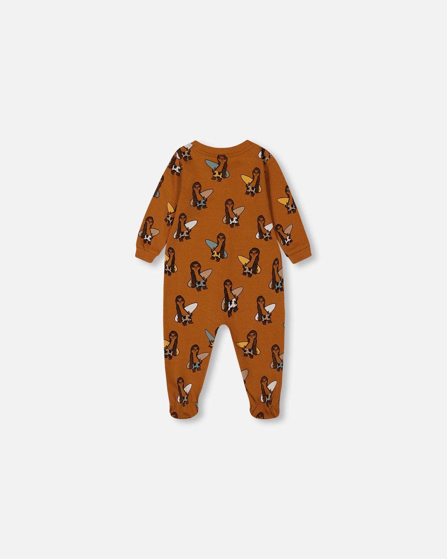 Printed Organic Cotton One-Piece Pajama Sloths On Tan Background-1