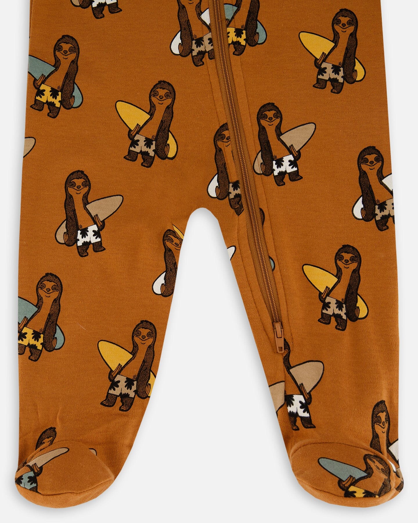 Printed Organic Cotton One-Piece Pajama Sloths On Tan Background-2