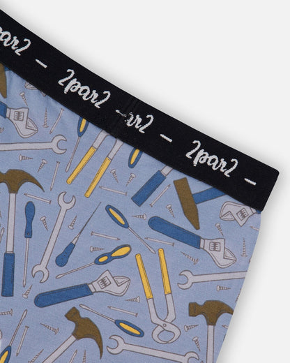 Printed Organic Cotton Boxer Shorts Tools On Bluish Gray Background-2
