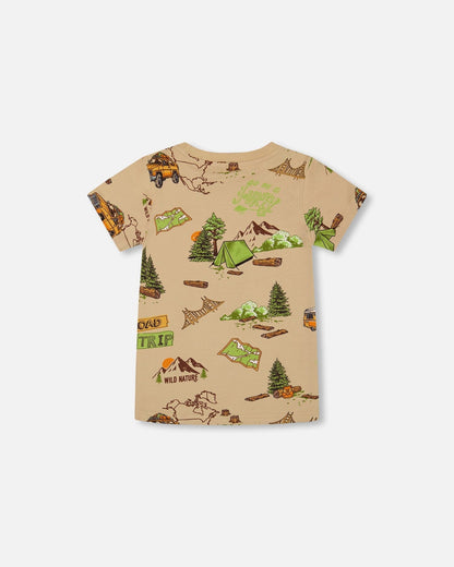 Printed Organic Cotton Tee Camping Beige-4