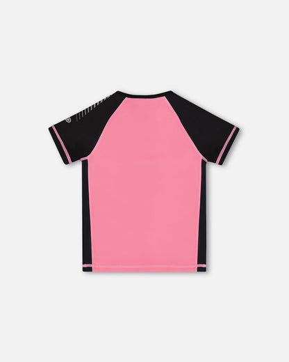 Printed Short Sleeve Athletic Top Pink With Butterflies-2