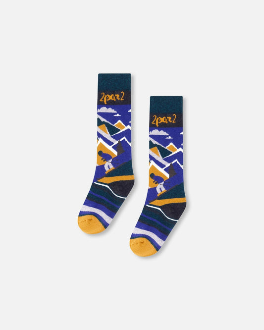 Winter Ski Socks With Merino Wool Deep Teal-0
