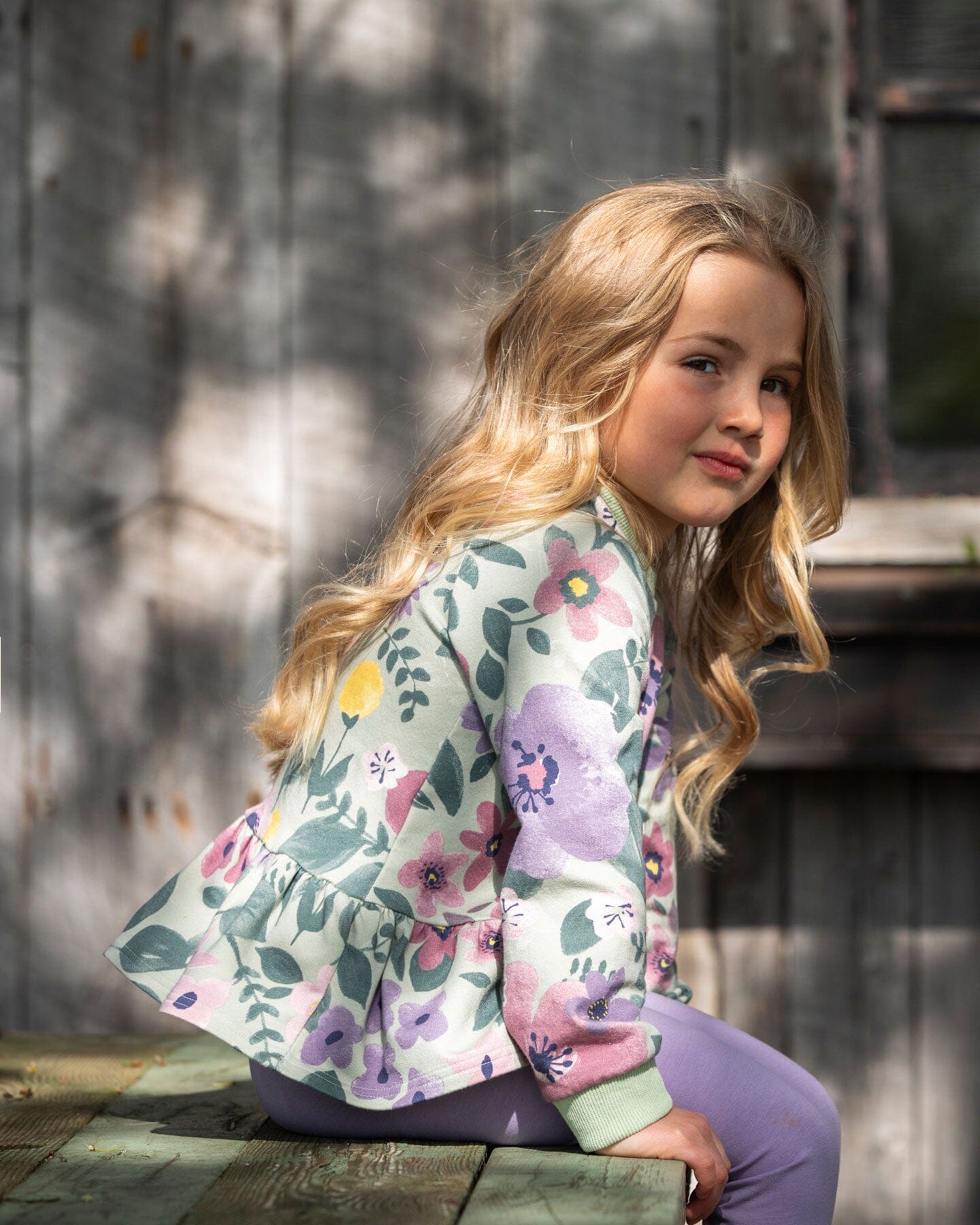 Stretch Fleece Sweatshirt Sage Floral-1