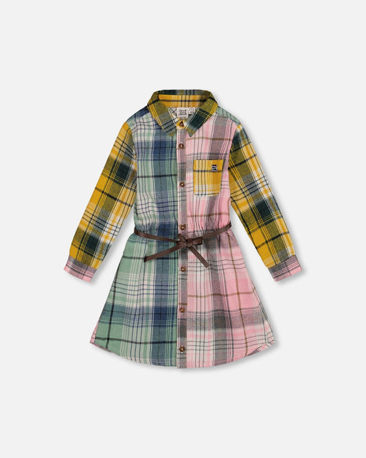 Shirt Dress With Belt Green Pink And Yellow-0