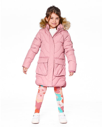 Long Wavy Quilt Puffy Coat Dusty Pink-1