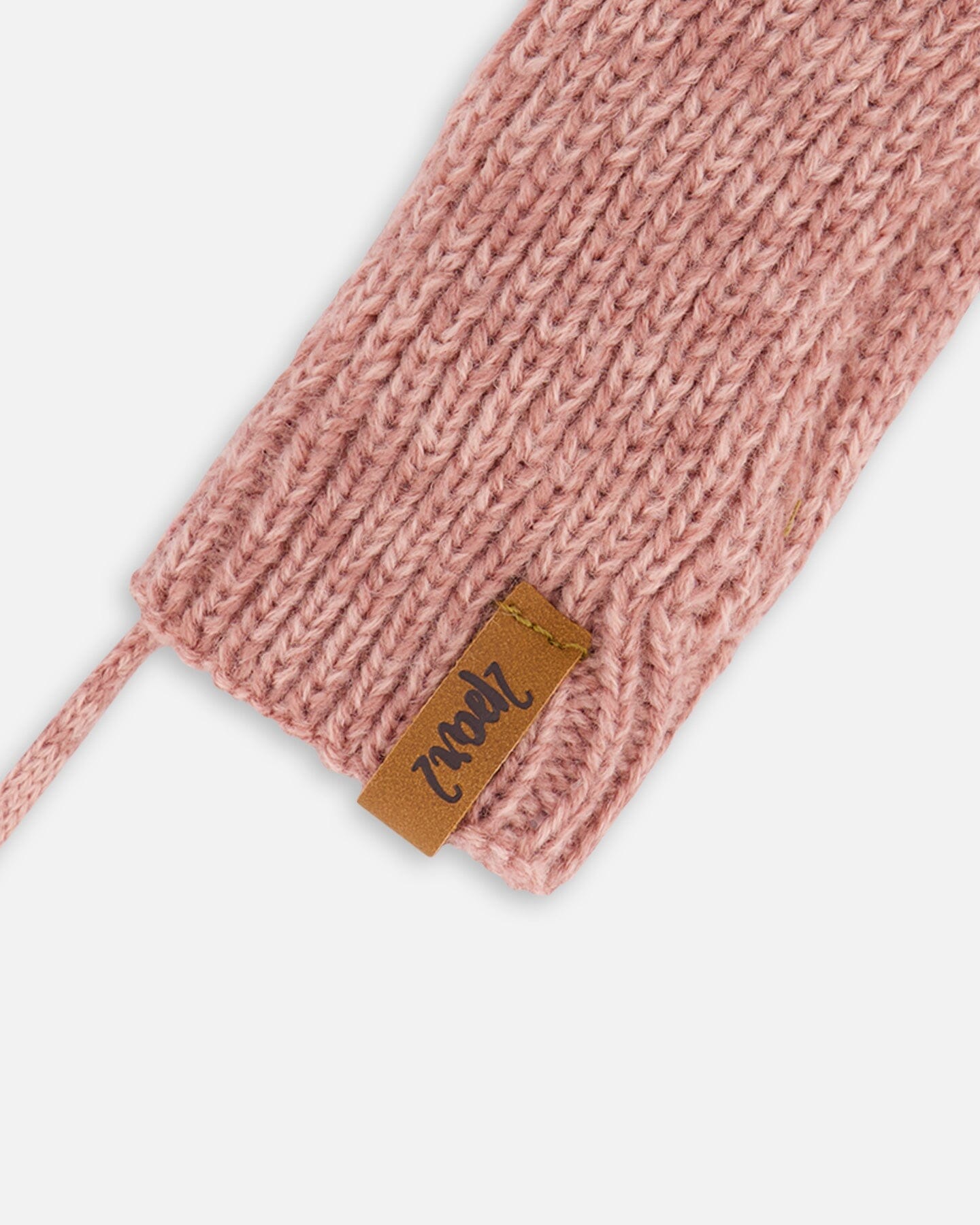 Baby Knit Mittens With String Dusty Pink-2
