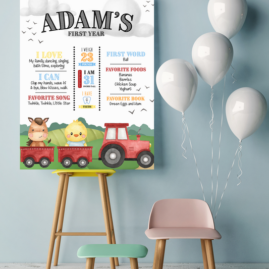 Cute Farm Animals 1st Year Milestone Board Poster-0