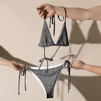 Grano Pattern Print String Bikini - Grey-1