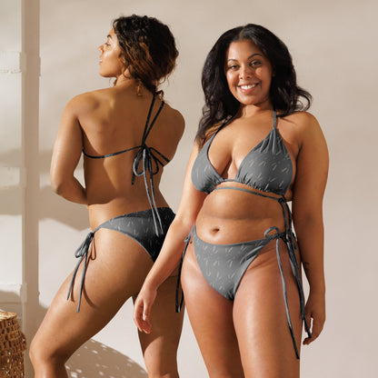 Grano Pattern Print String Bikini - Grey-4