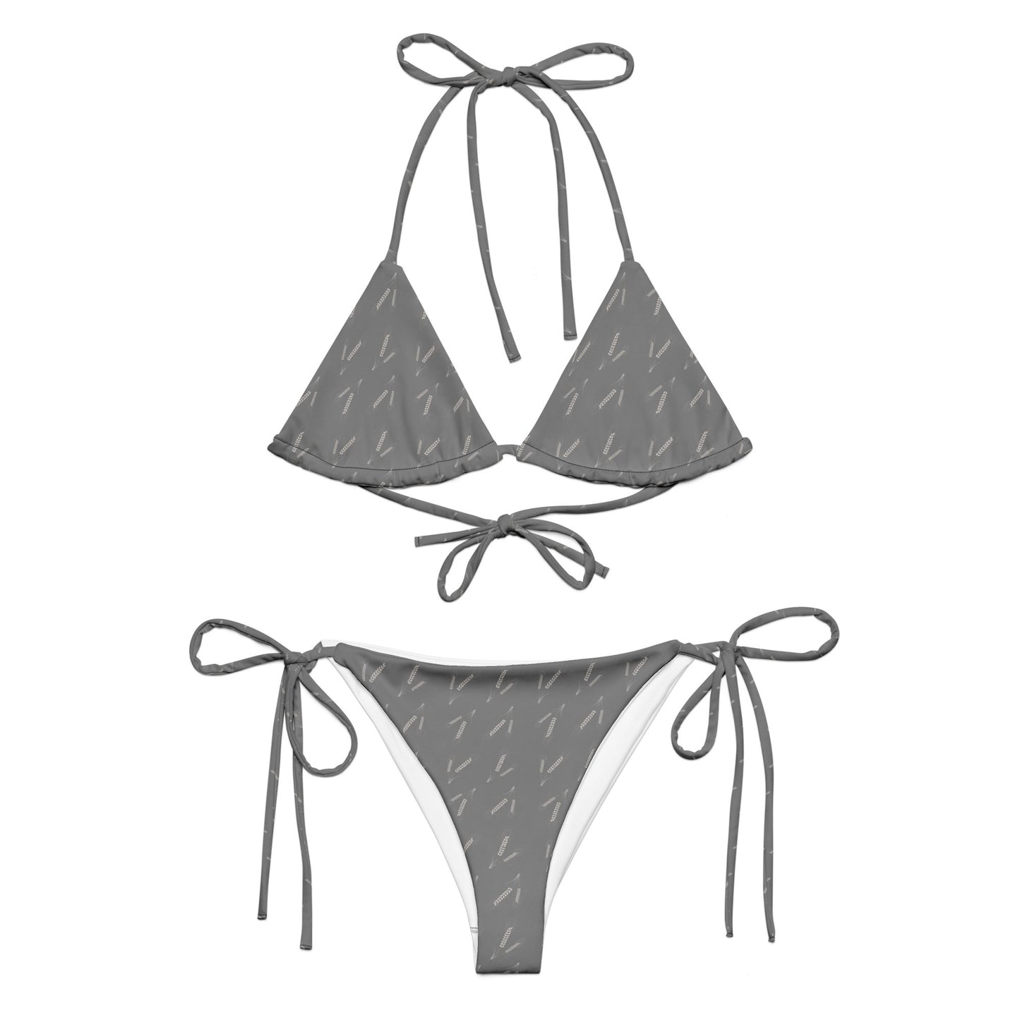 Grano Pattern Print String Bikini - Grey-5