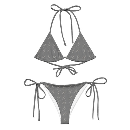 Grano Pattern Print String Bikini - Grey-5