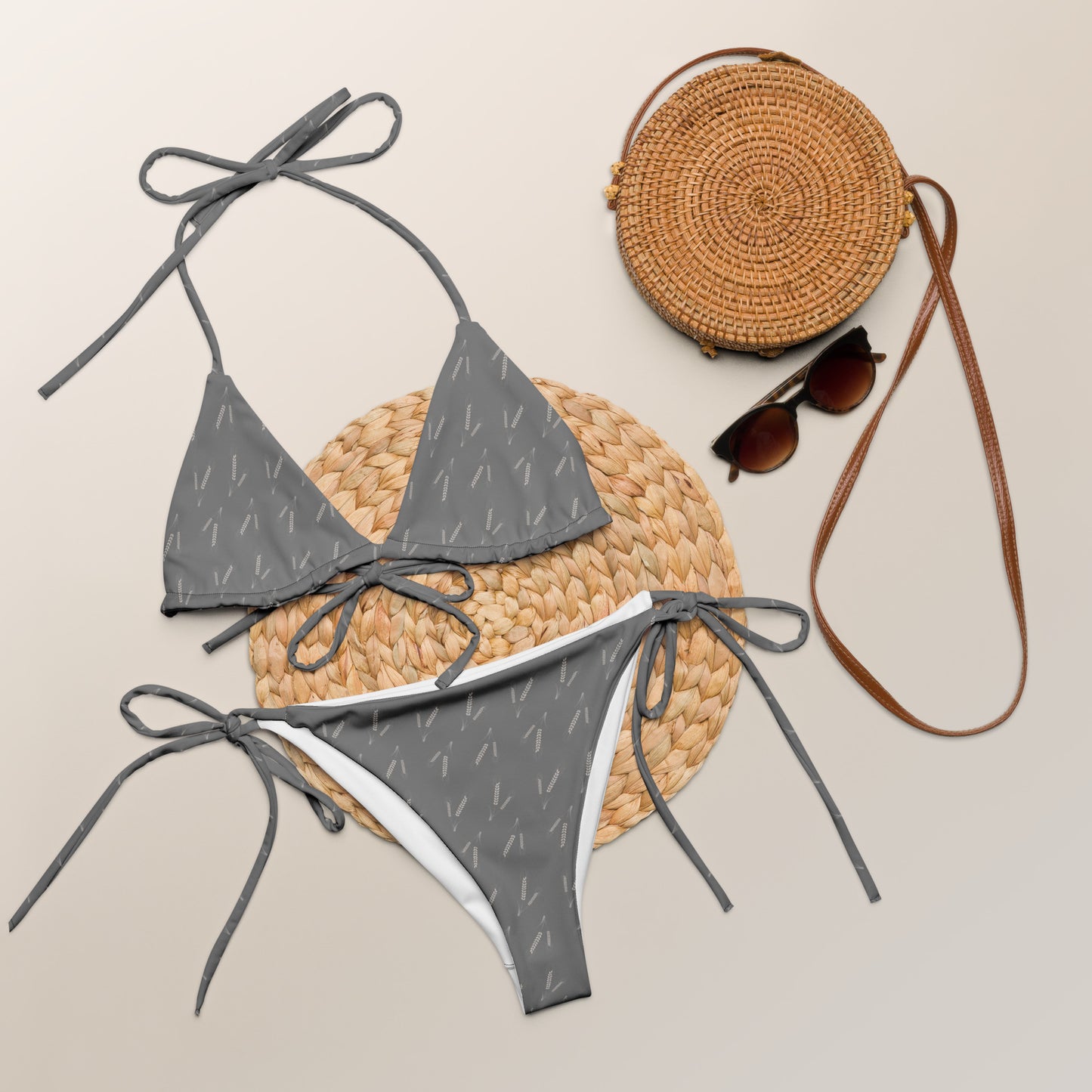 Grano Pattern Print String Bikini - Grey-0