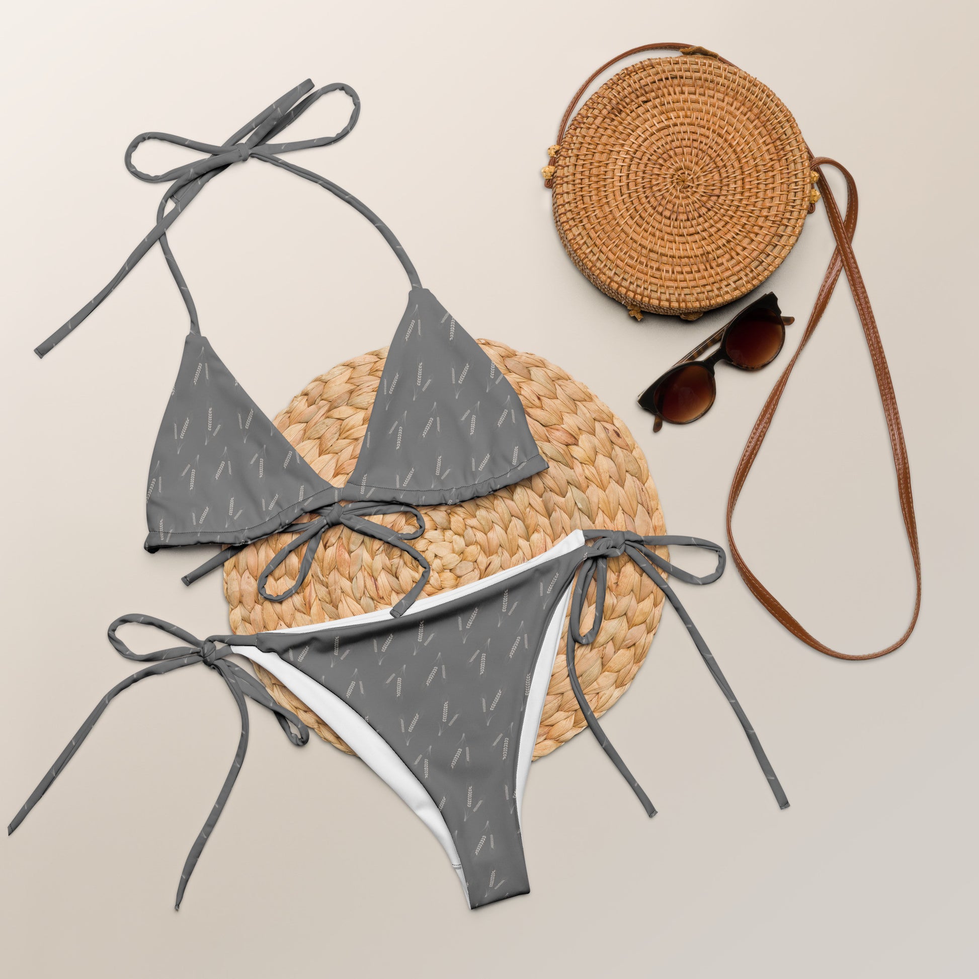 Grano Pattern Print String Bikini - Grey-0
